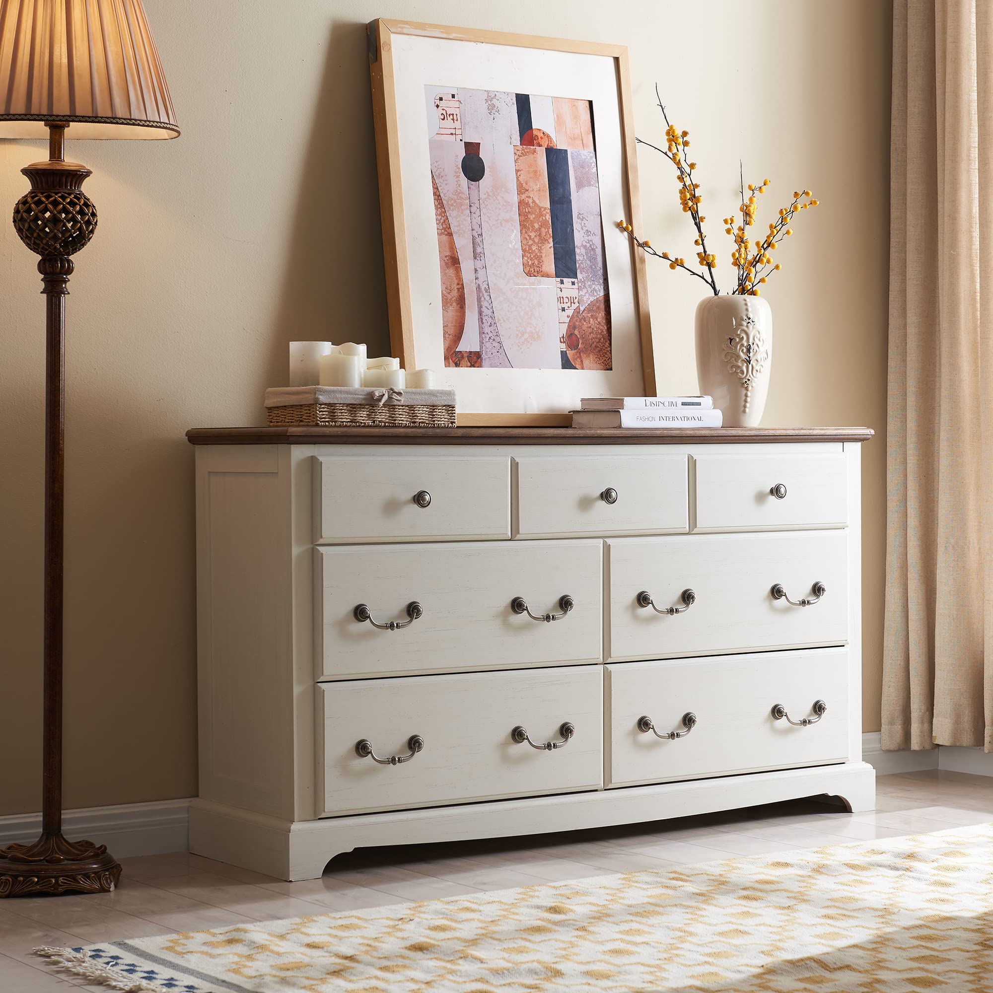 7 Drawers Dresser Chests for Bedroom, Wood Vintage Chests
