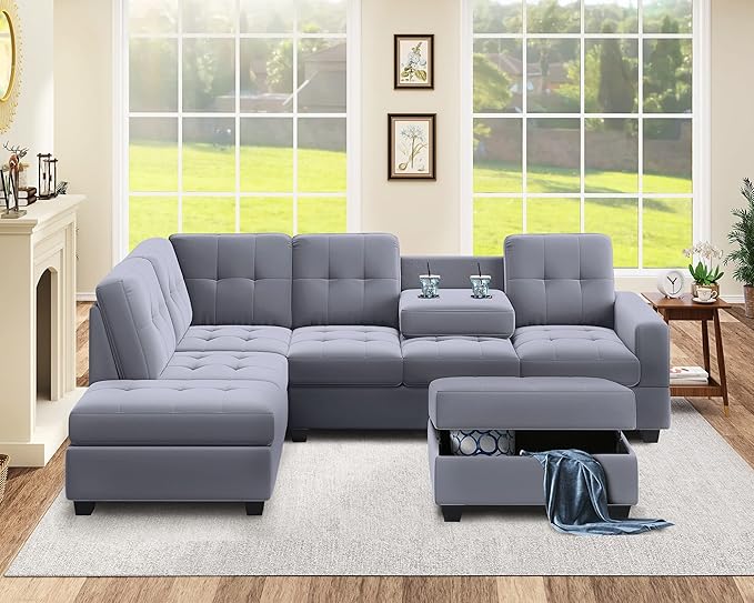 Modern Sectional Sofa with Reversible Chaise, L Shaped Couch Set