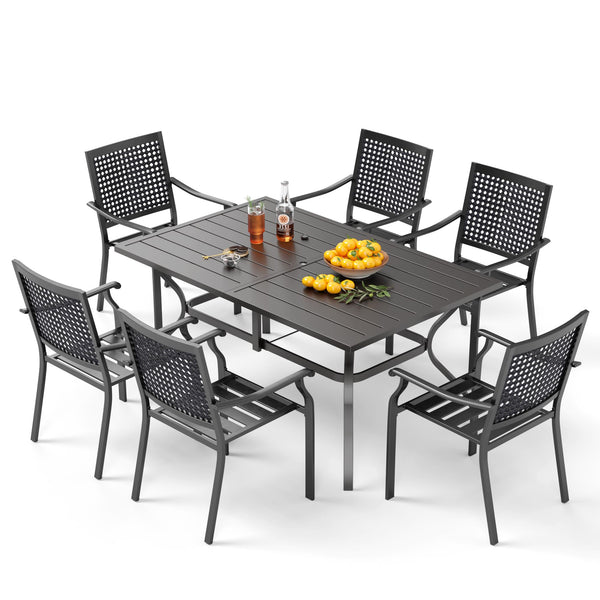 Patio Dining Table Set for 6 Person Bistro Chairs Contemporary Dining Table Outdoor