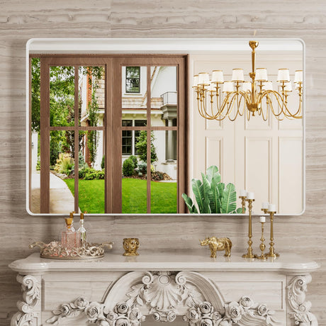 White Bathroom Mirror, 48 x 30 Inch Wall Mounted Vanity Mirror