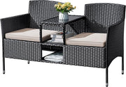 Outdoor Furniture Patio Loveseat Wicker 2-Seat with Built-in Table and Cushions