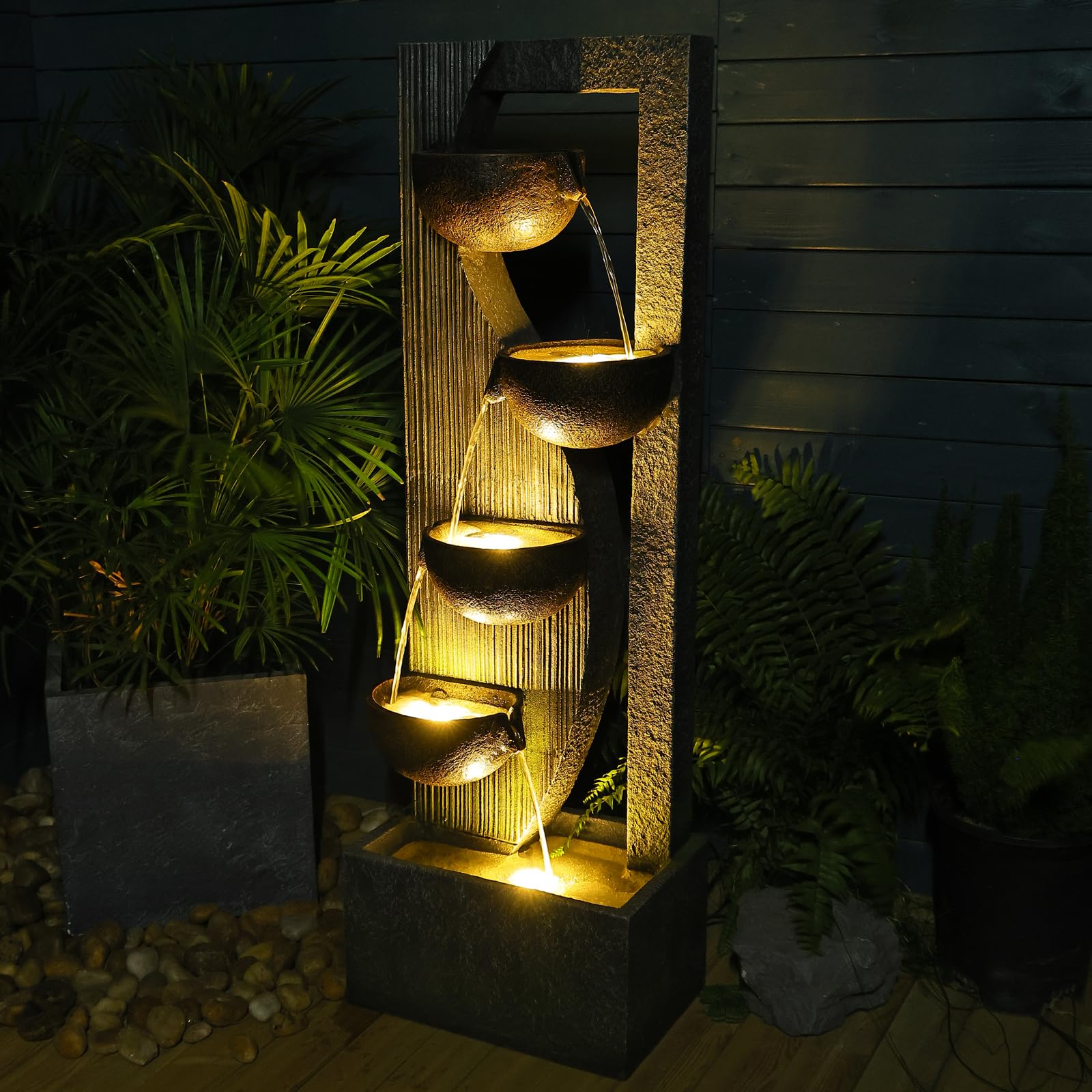 Garden Water Fountains Outdoor 5 Tiered Cascading Bowl Modern Waterfall Fountain