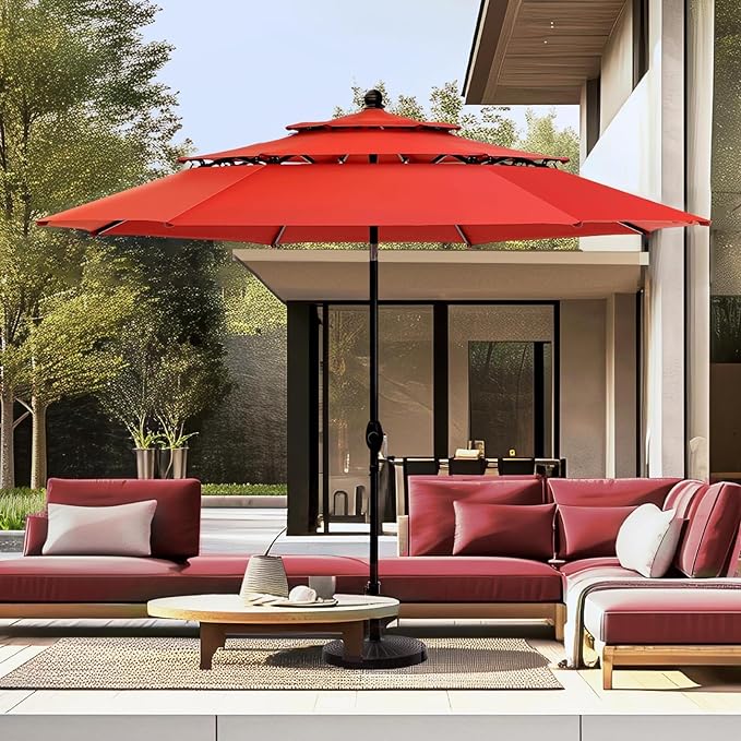 10ft Patio Umbrella Outdoor 3 Tier Vented Market Table Umbrella with 1.5" Umbrella Pole and 8 Sturdy Ribs,