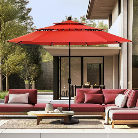 10ft Patio Umbrella Outdoor 3 Tier Vented Market Table Umbrella with 1.5" Umbrella Pole and 8 Sturdy Ribs,