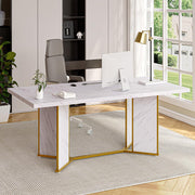 71" Rectangular Dining Table for 6-8 People - White Marble & Gold Metal Frame