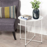 End Table Metal Side Table White Round Folding Tray Cyan Sofa Small