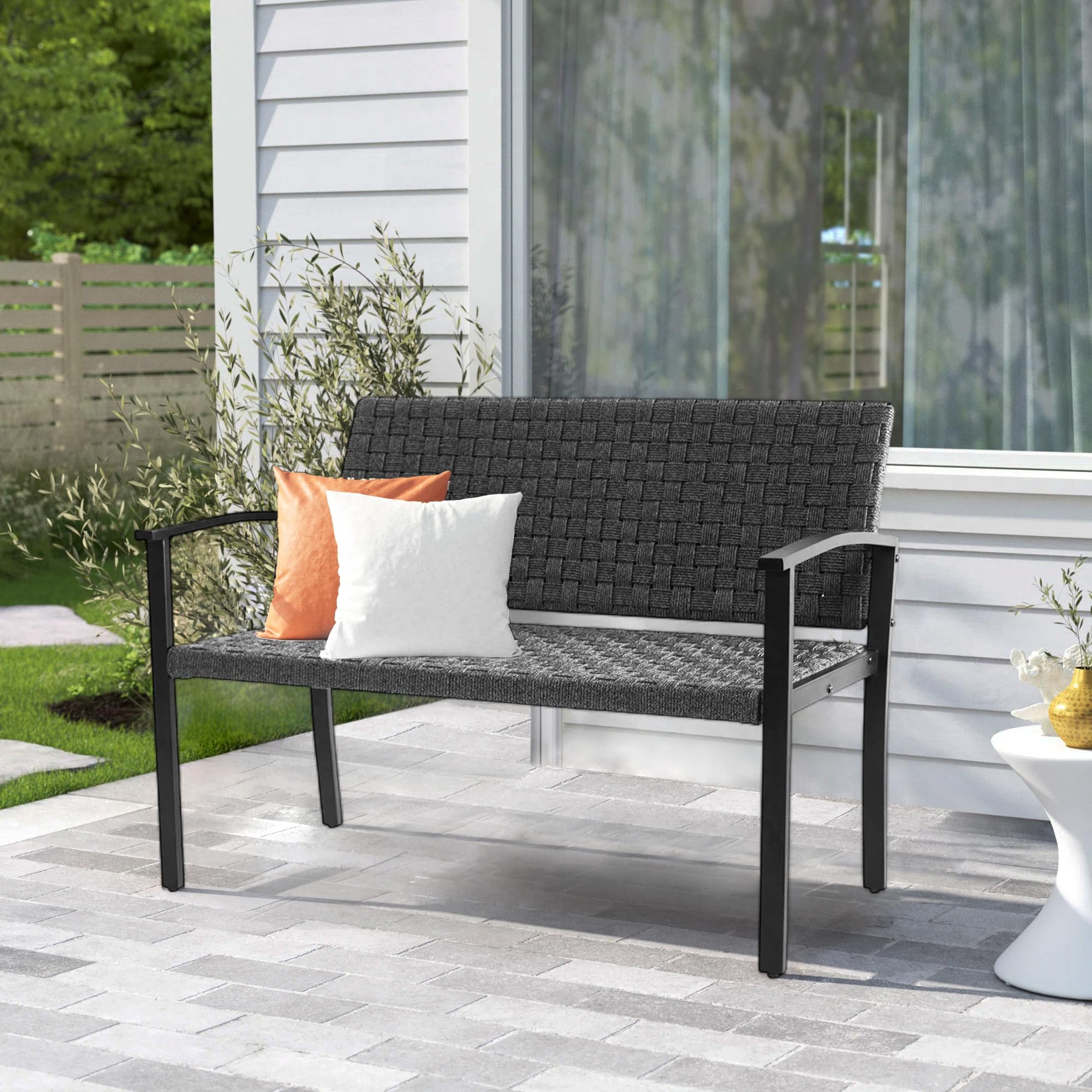 Outdoor Bench with High Back and Arms