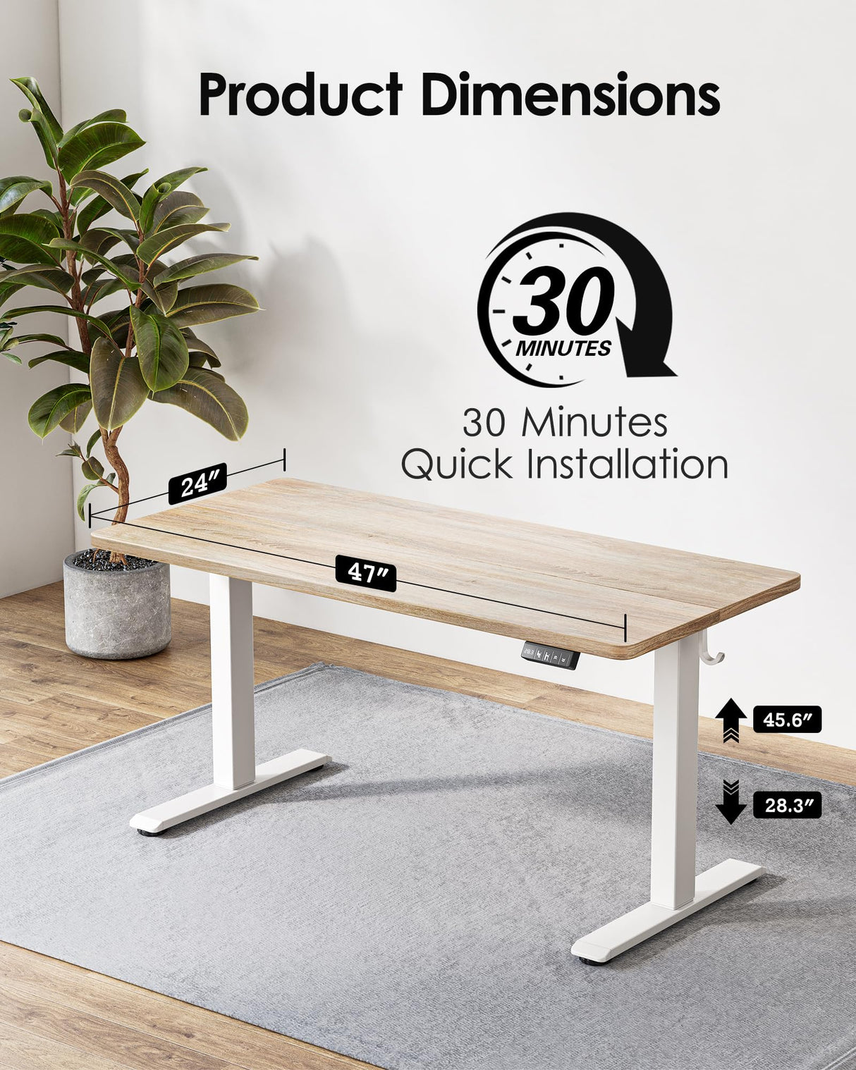 Standing Desk 47 x 24 inch, Electric Height Adjustable Desk with Splice Board