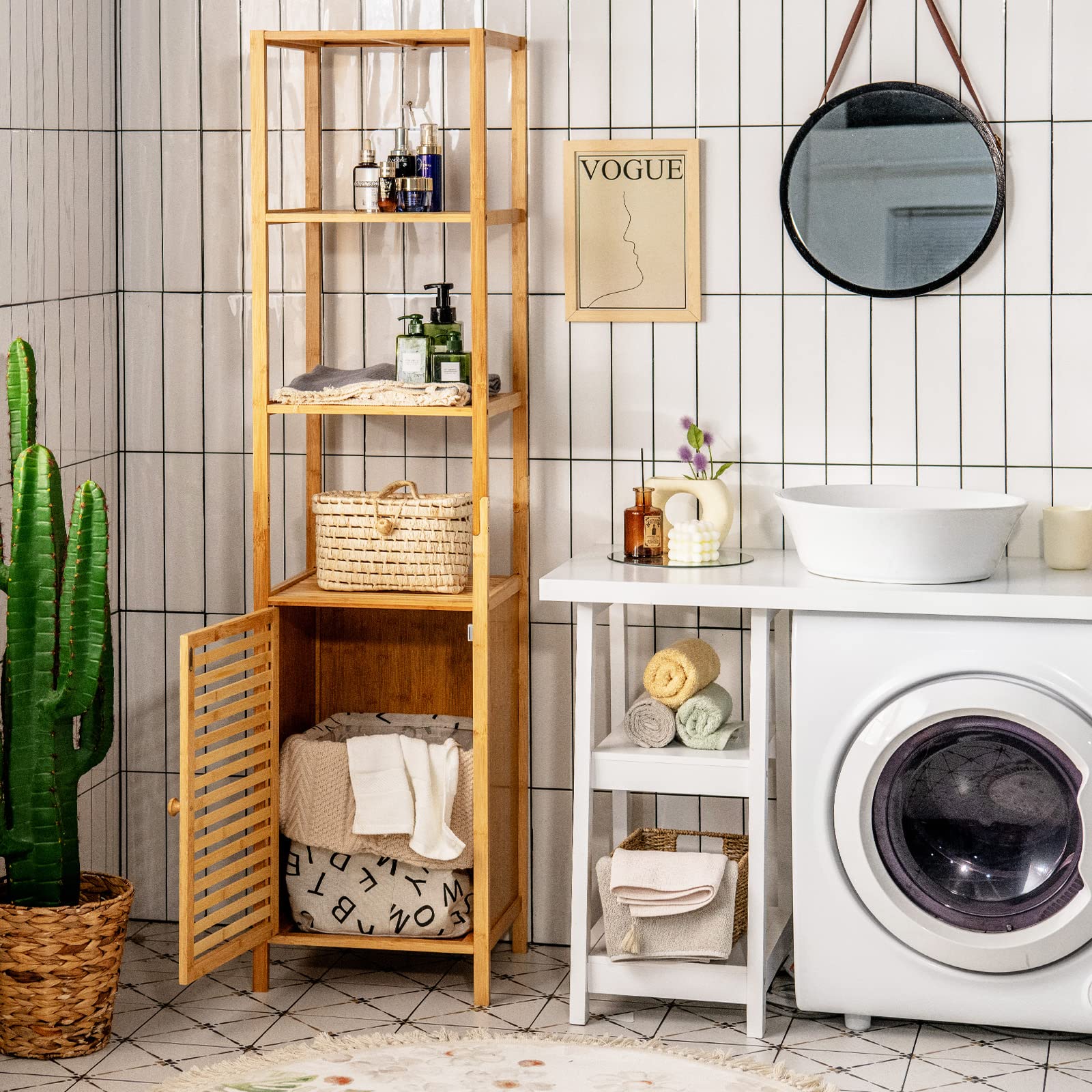 Bathroom Cabinet, 65 Inch Tall Slim Bathroom Storage Cabinet