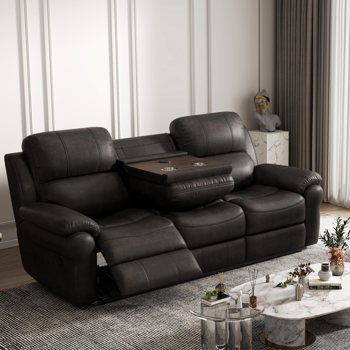 3-Seat Reclining Sofa, Power Reclining Sofa Couch with USB Button and Wireless Charger