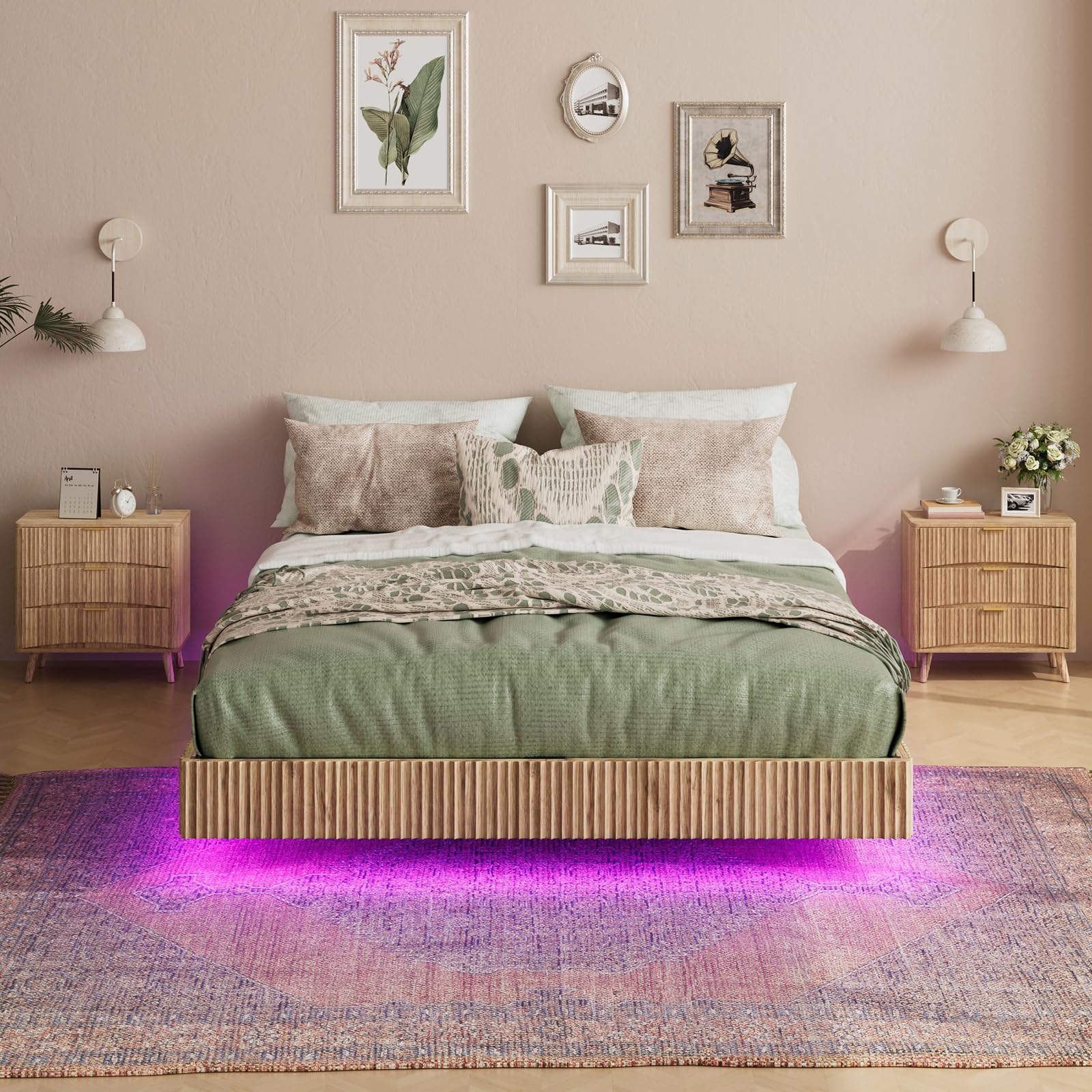 Full Floating Bed Frame with LED Lights