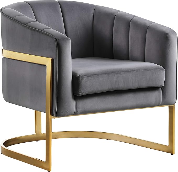 Carter Collection Modern | Contemporary Upholstered Velvet Barrel Accent Chair with Gold Stainless Base, Aqua, 29" W x 27.5" D x 31" H