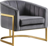 Carter Collection Modern | Contemporary Upholstered Velvet Barrel Accent Chair with Gold Stainless Base, Aqua, 29" W x 27.5" D x 31" H