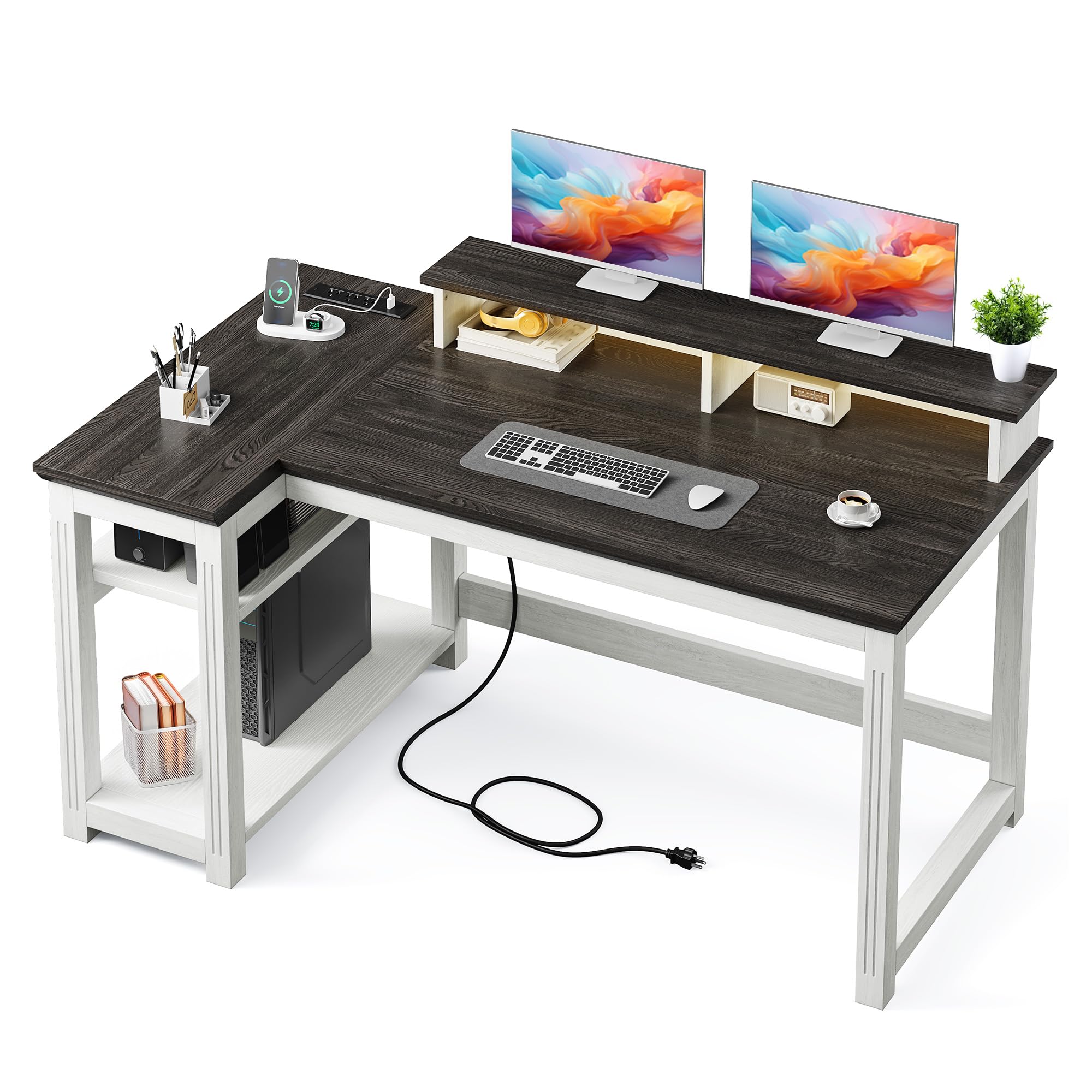 EnHomee 47.3" Computer Desk with Monitor Stand, Gaming Desk with Power Outlet, L