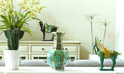 Green Porcelain Vase (Height: 10 3/4"), Golden line, Chinese Painting