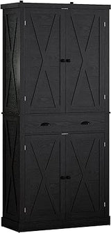 Kitchen Pantry Storage Cabinet 72" Height, with Barn Doors, Drawer