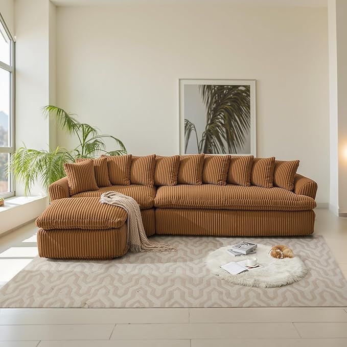 127'' Cloud Sectional Couches for Living Room, Corduroy Couch L Shape Sofa