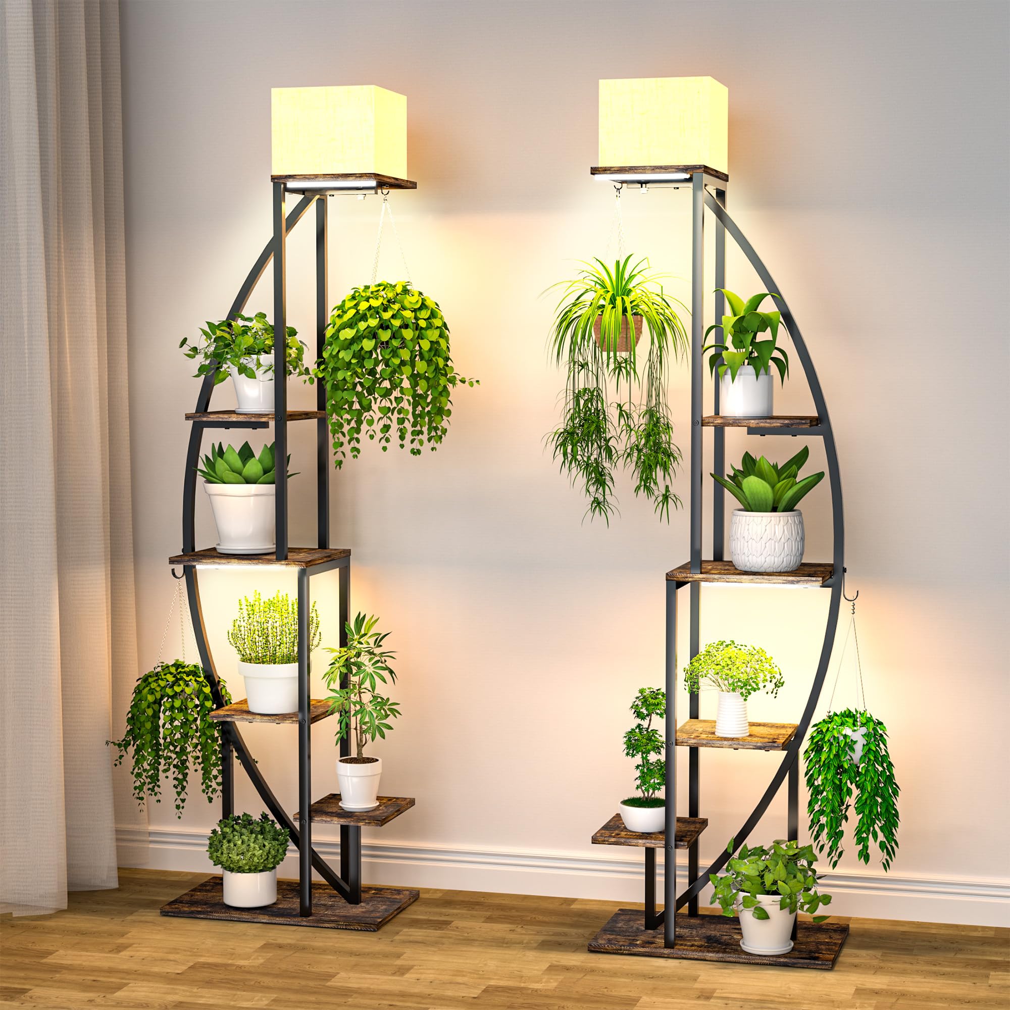 Plant Stand Indoor With Grow Lights, 6 Tiered Plant Shelf Indoor with Lampshade