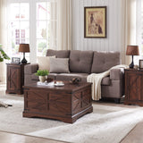Nightstand with Charging Station, Rectangular Farmhouse End Table with Barn Door
