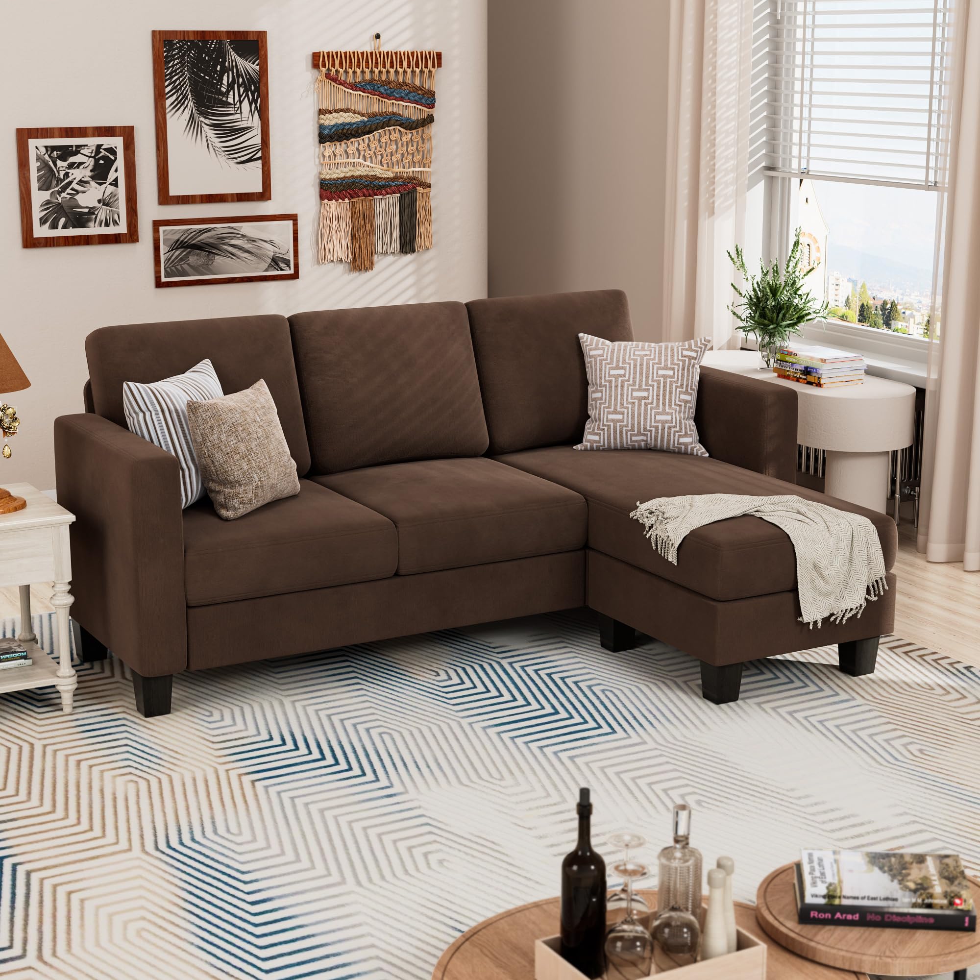 Convertible Sectional 3 L-Shaped Couch Soft Seat with Modern Linen Fabric