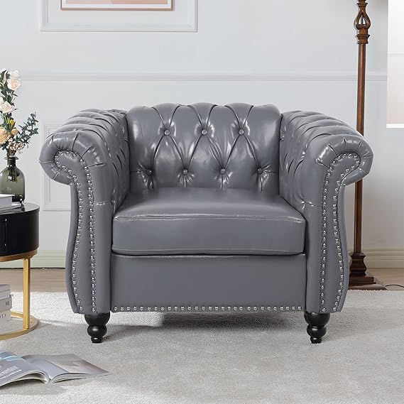 Chesterfield Sofa, Classic Tufted Upholstered Leather Couch, Modern 3 Seater Couch