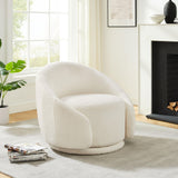 VANOMi Swivel Barrel Chair, Upholstered Modern Round Accent Arm Chairs, 360° Swivel Single Sofa Armchair for Living Room and Bedroom, White Boucle