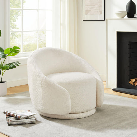 VANOMi Swivel Barrel Chair, Upholstered Modern Round Accent Arm Chairs, 360° Swivel Single Sofa Armchair for Living Room and Bedroom, White Boucle