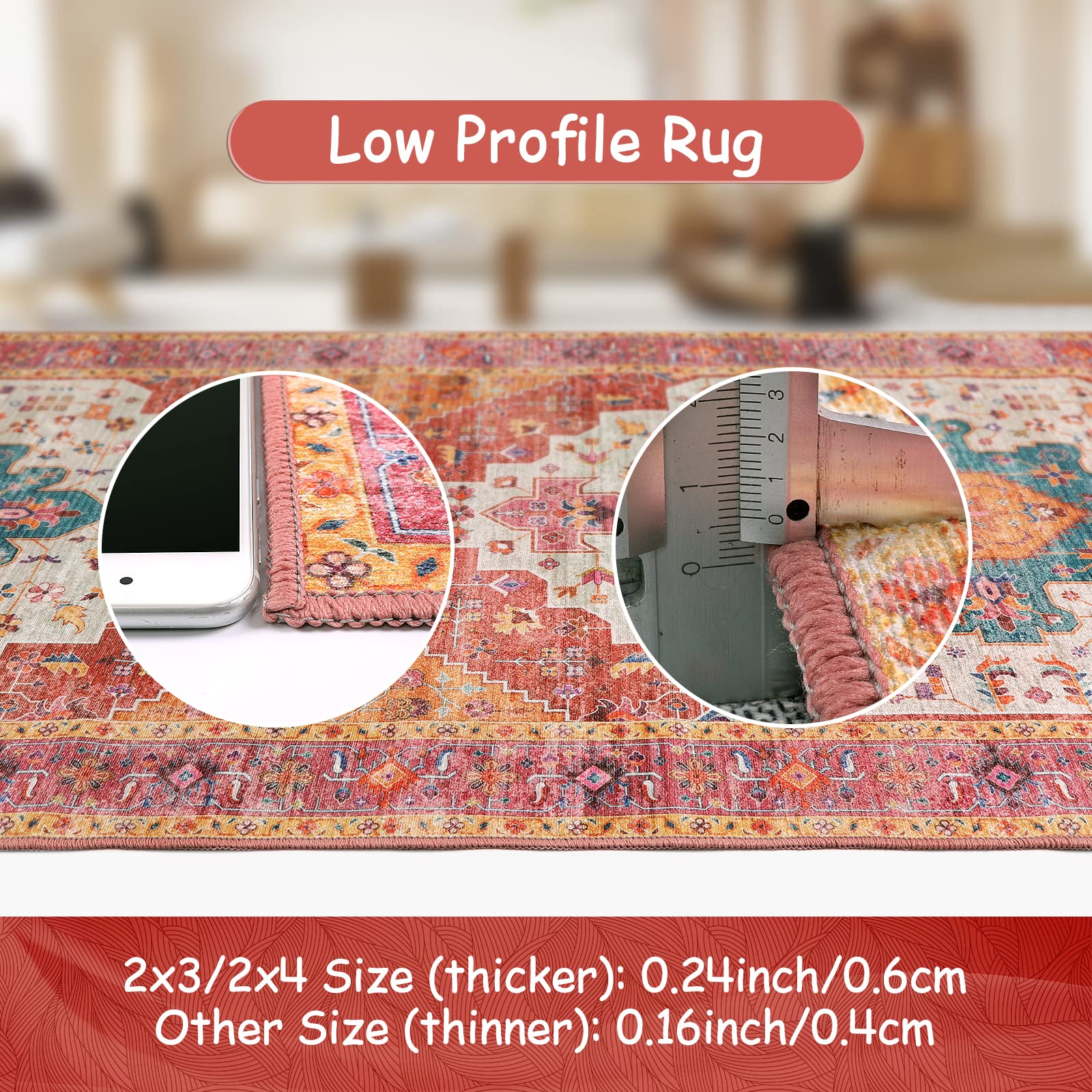 Moynesa Ultra-Thin Washable Vintage Area Rug - 3x5 Boho Girls Bedroom Non-Slip Non-Shedding Oriental Medallion Living Room Mat Indoor Carpet for Office Nursery Room, Pink/Teal/Multi