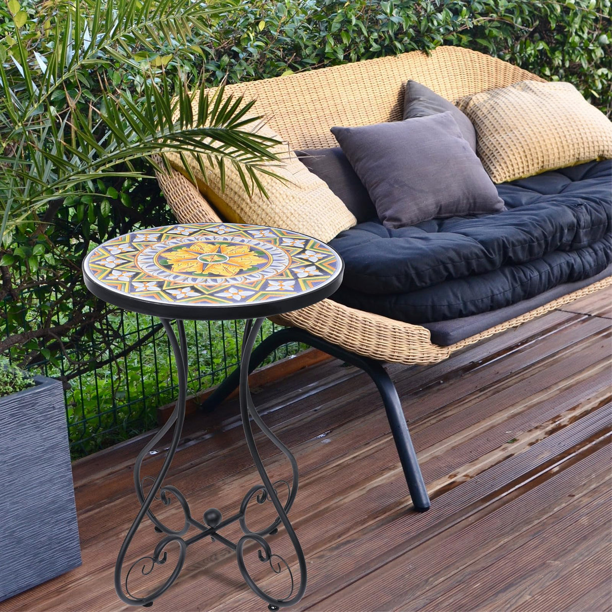 Outdoor Side Table Mosaic Patio Table Accent Tables Mosaic Tile Top Metal Frame