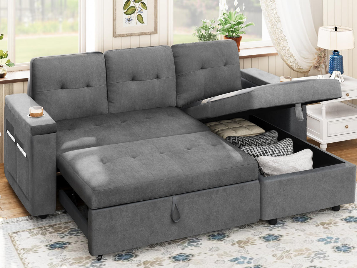 Sleeper Sofa, Sectional Sofa Bed, Pull Out Couch with USB Ports, Reversible