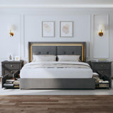 Full Size Bed Frame with Storage Drawers, Upholstered LED Full Size Bed