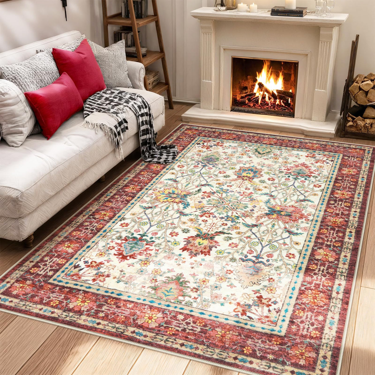 Red 5x7 Area Rugs for Living Room, Washable Rugs for Bedroom Non Slip