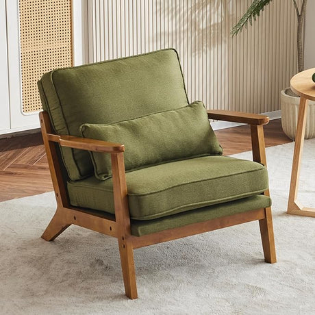 Accent Chair Wide Armrest Mid-Century Lounge Chair Linen Fabric Armchair