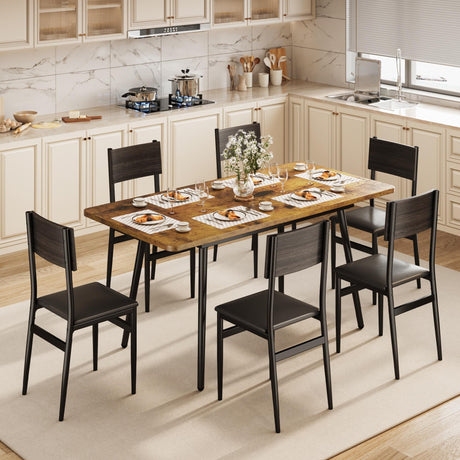 7-Piece Extendable Kitchen Table Set with 6 Upholstered Chairs