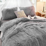 Gray Faux Fur Comforter Set Full/Queen 3 Pieces - 1 Shaggy Comforter 90x90 and