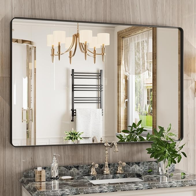 White Bathroom Mirror, 48 x 30 Inch Wall Mounted Vanity Mirror