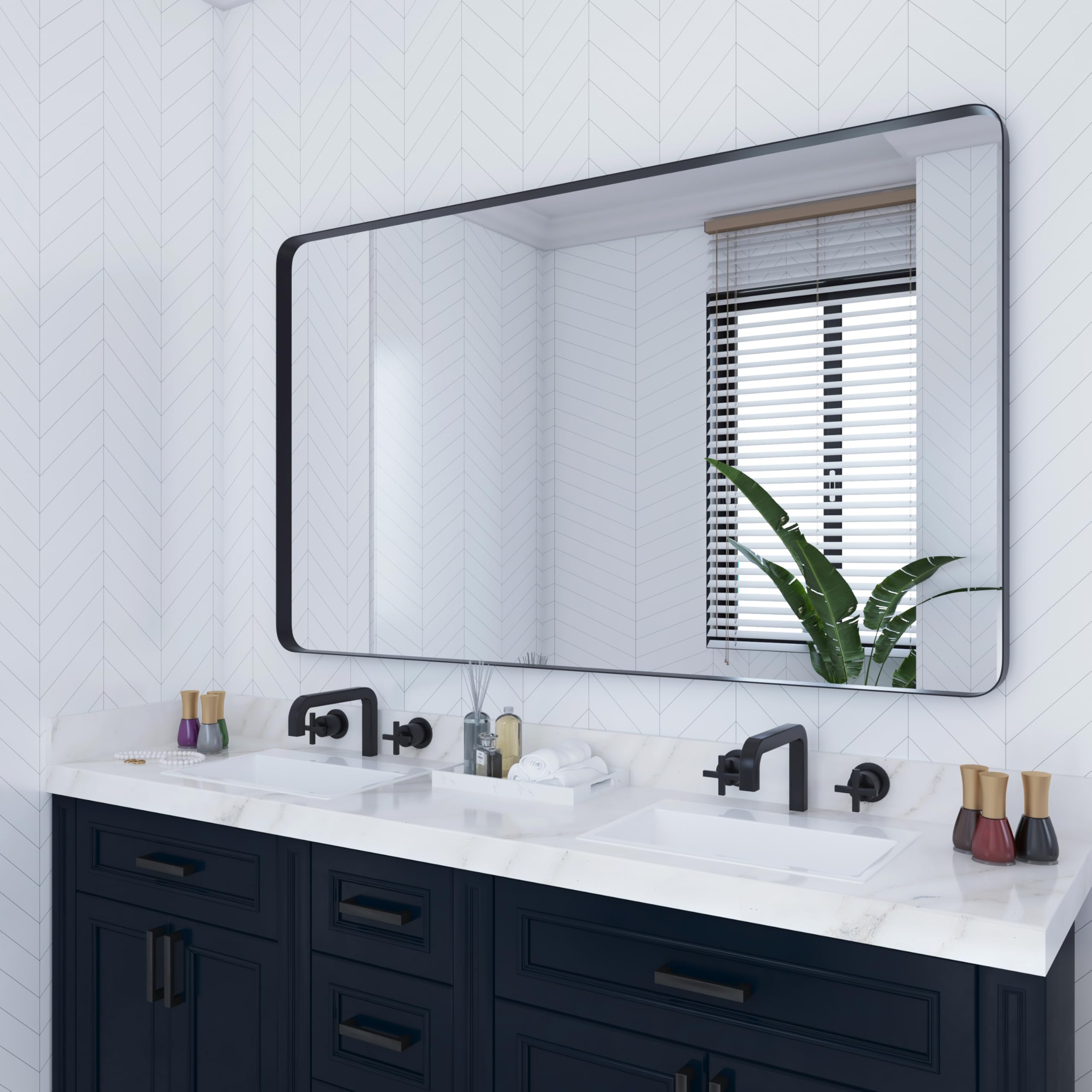 Black Metal Framed Bathroom Mirror