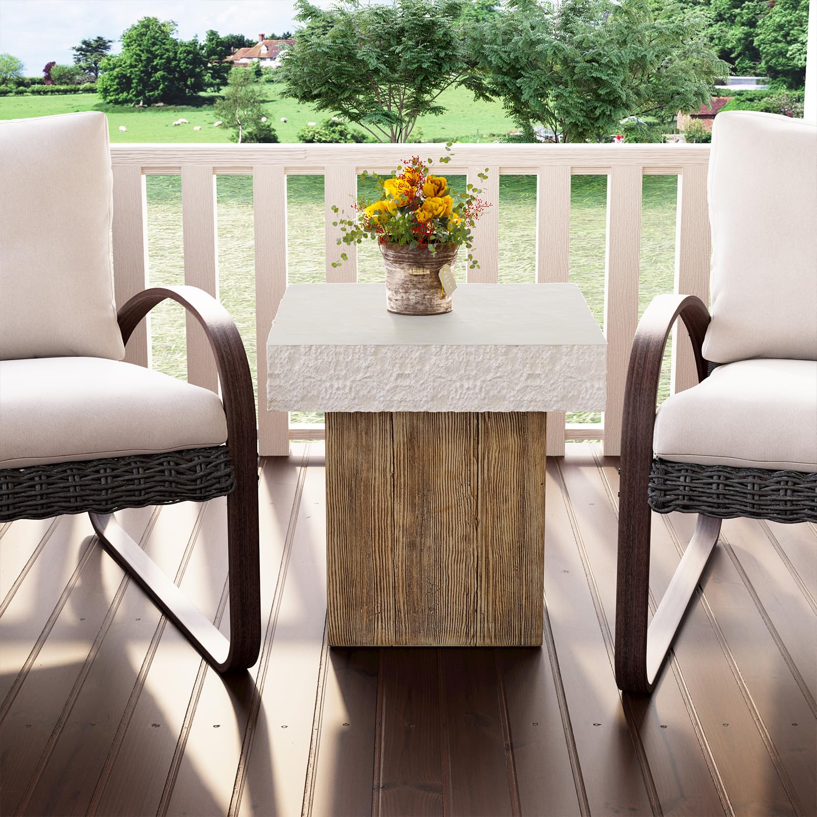 Medium Side Table, Patio Coffee Table, 19.7 inches Square MgO End Stool