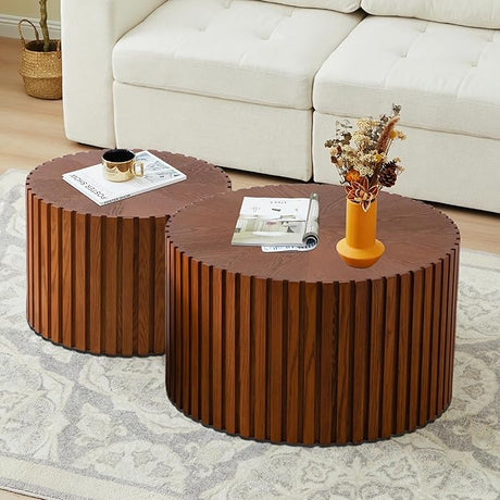 Nesting Coffee Table Set Large Drum Coffee Tables Modern Round Wooden Coffee