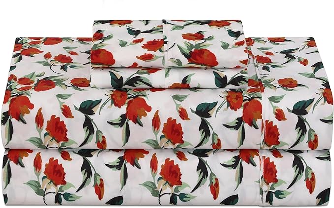 Queen Sheet Set - 4 PC Printed Bedding Sheets & Pillowcases - Hotel Luxury,