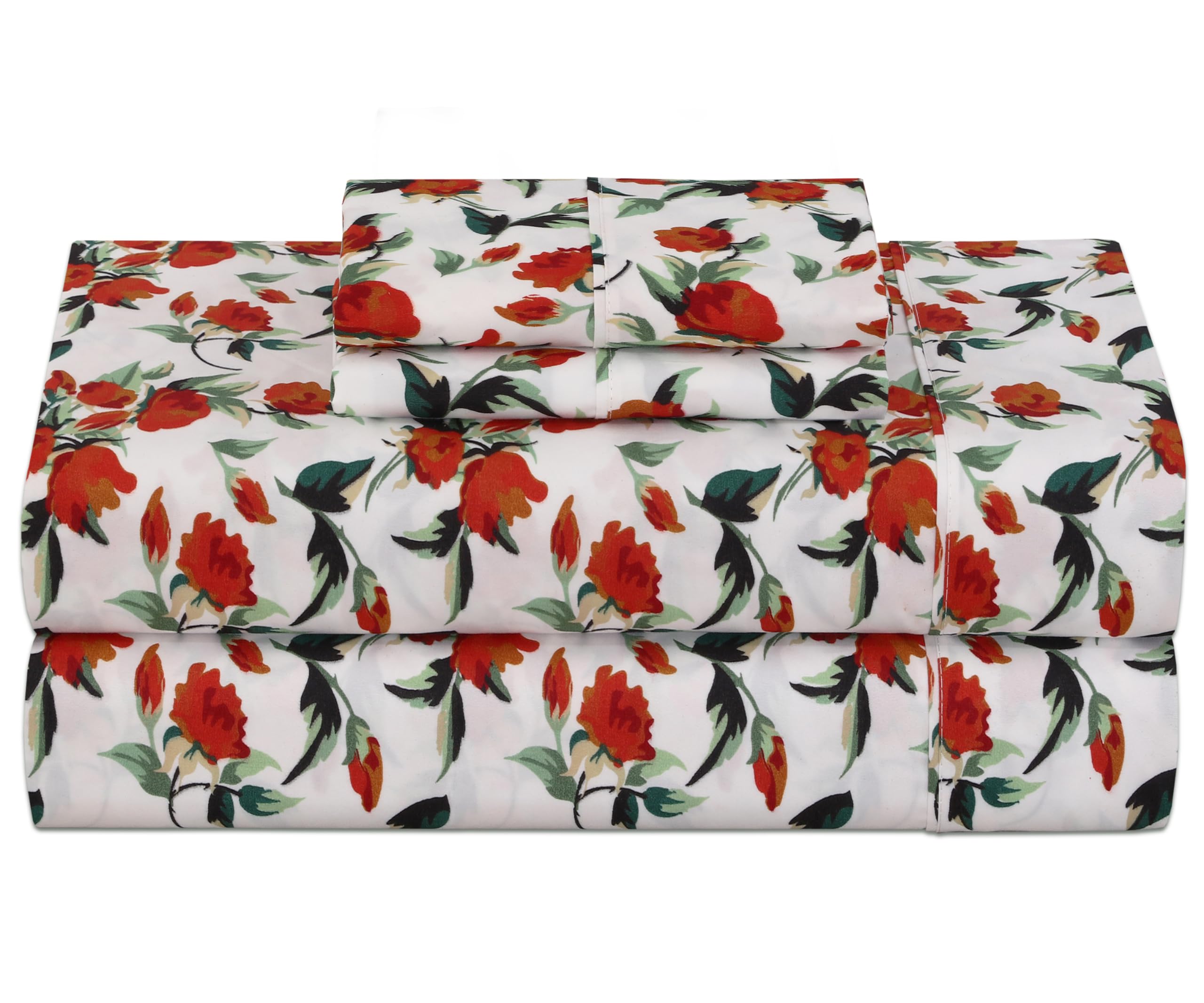 Queen Sheet Set - 4 PC Printed Bedding Sheets & Pillowcases - Hotel Luxury,