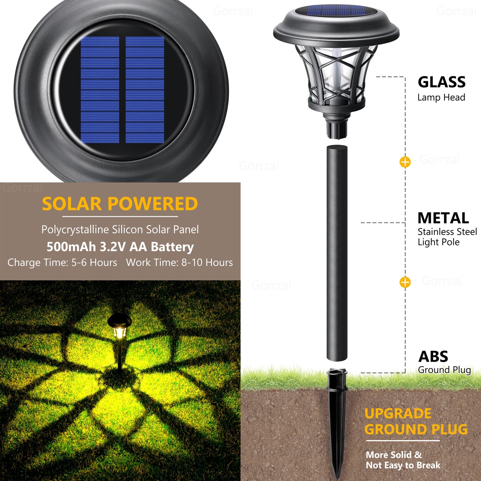 Solar Pathway Lights Outdoor 6 Pack Glass Stainless Steel Driveway Lights