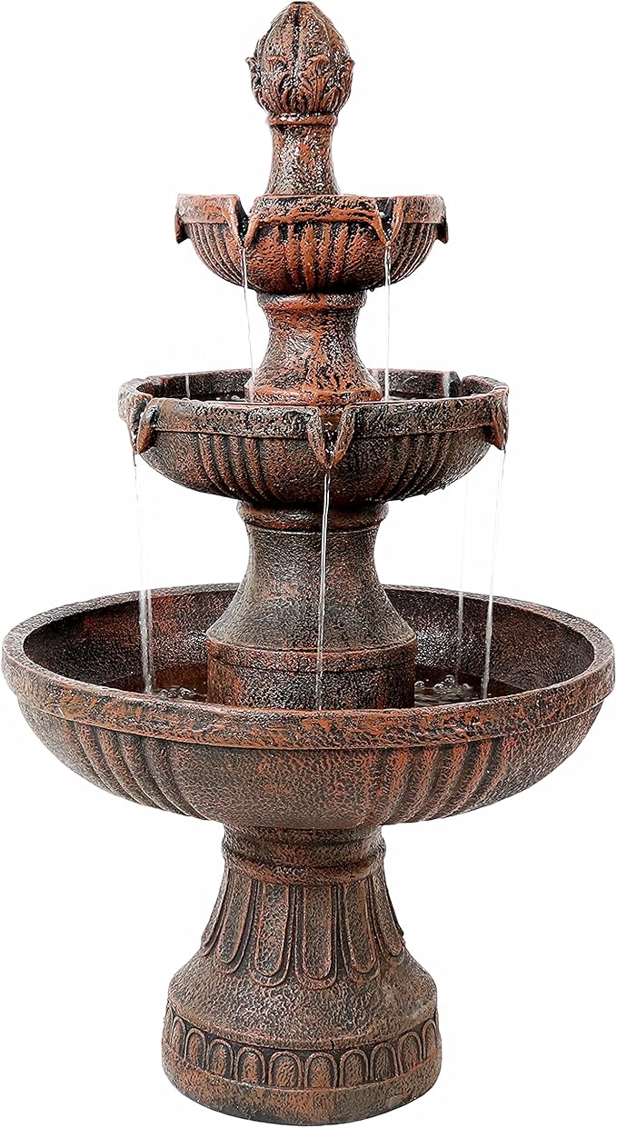 Flower Blossom 43-Inch Electric Water Fountain - Outdoor Water Feature - 3-Tier Fountain - Black Finish