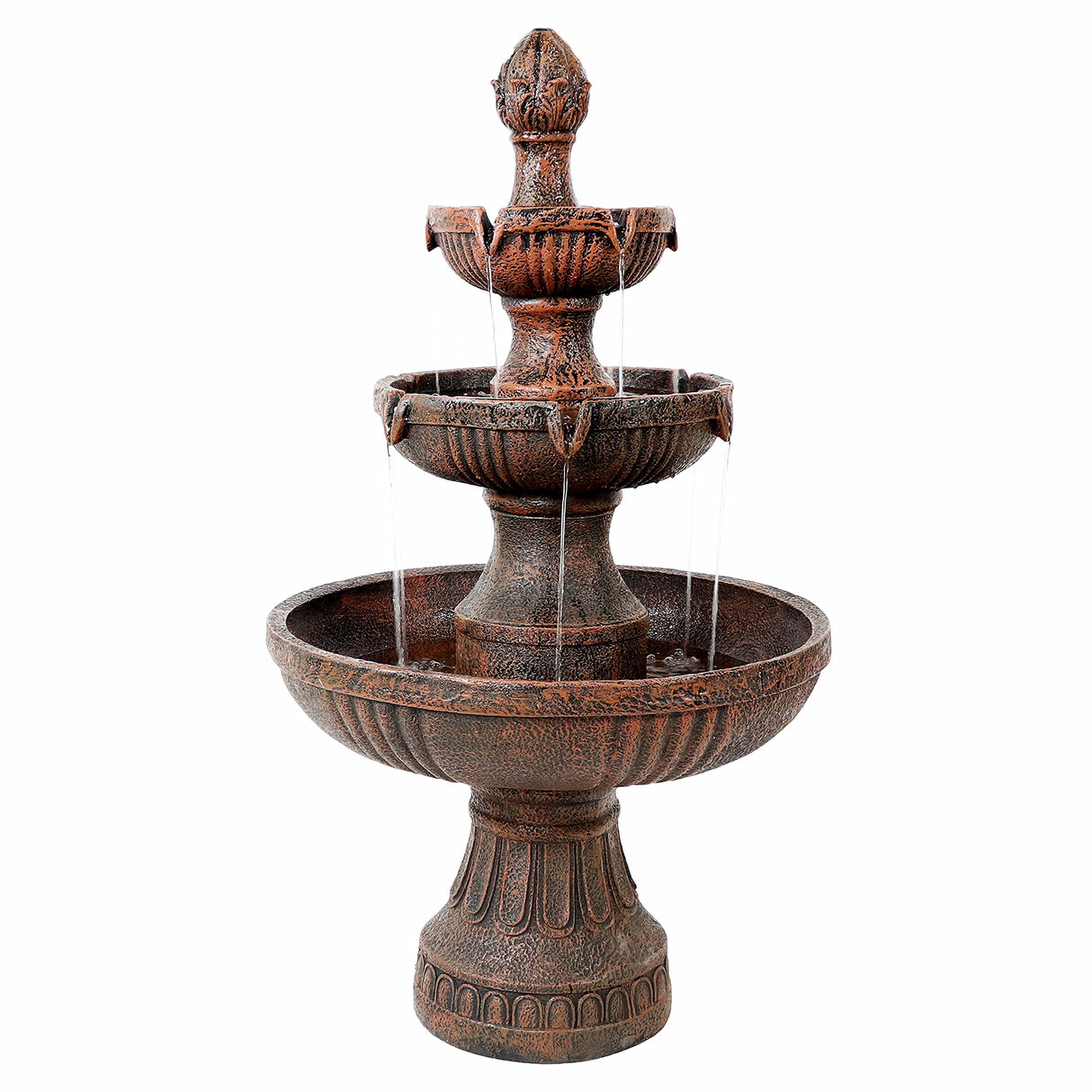 Flower Blossom 43-Inch Electric Water Fountain - Outdoor Water Feature - 3-Tier Fountain - Earth Finish