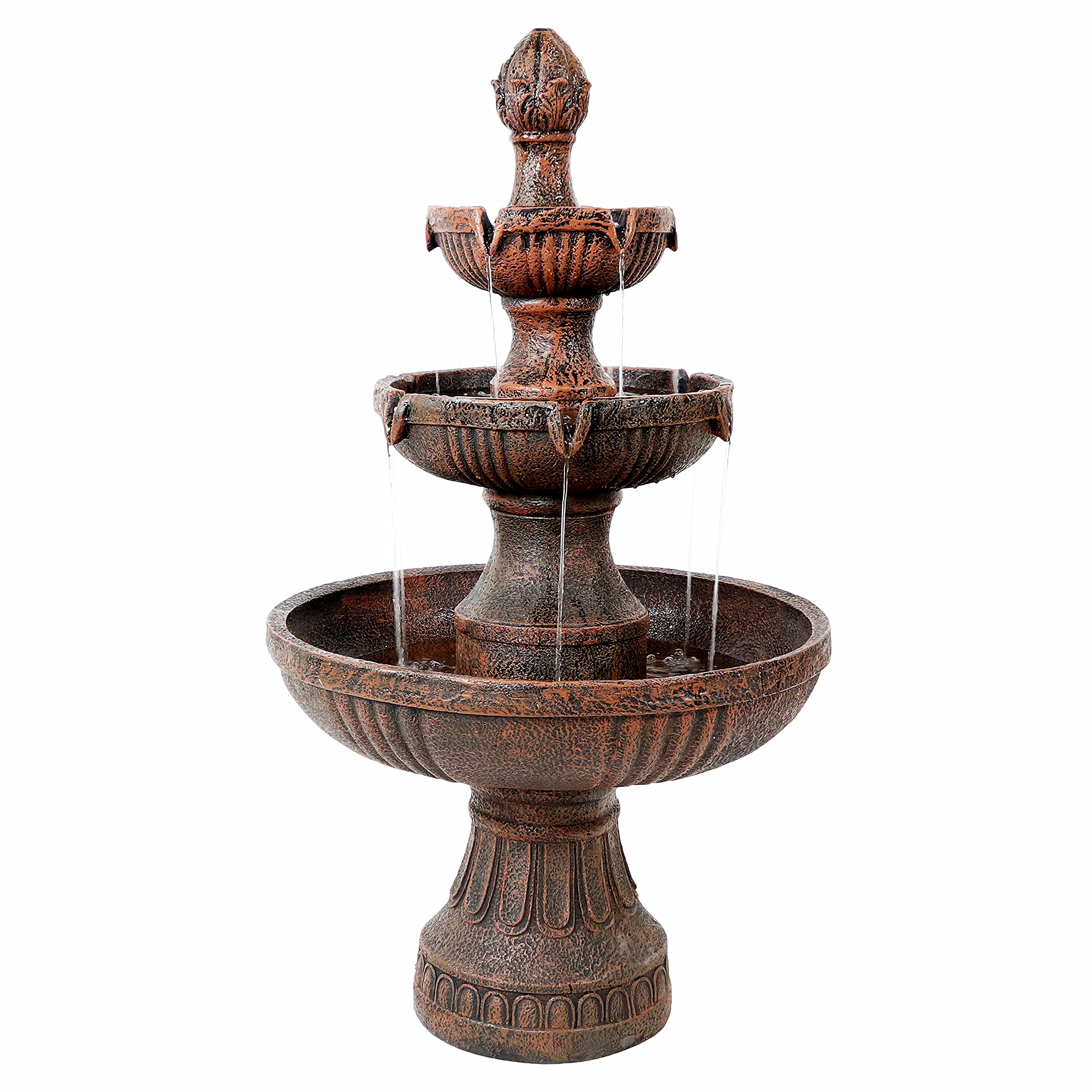 Flower Blossom 43-Inch Electric Water Fountain - Outdoor Water Feature - 3-Tier Fountain - Earth Finish