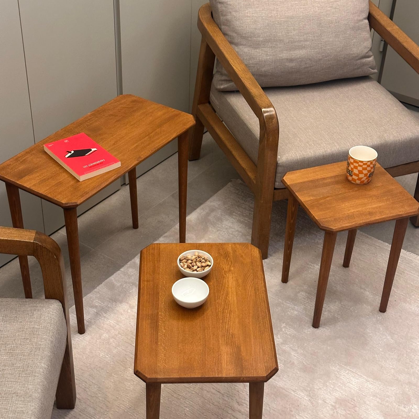 Solid Wood Nesting Tables Set of 3, Rectangular Mid-Century Modern Coffee Tables