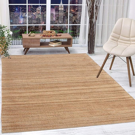 Natural 8x10 Indoor Hand Woven Fiber Jute Area Rug (Natural, 7'10" x 10')