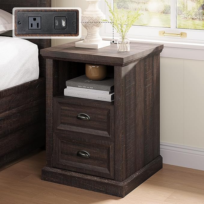 Table with Charging Station, Wood Side Table
