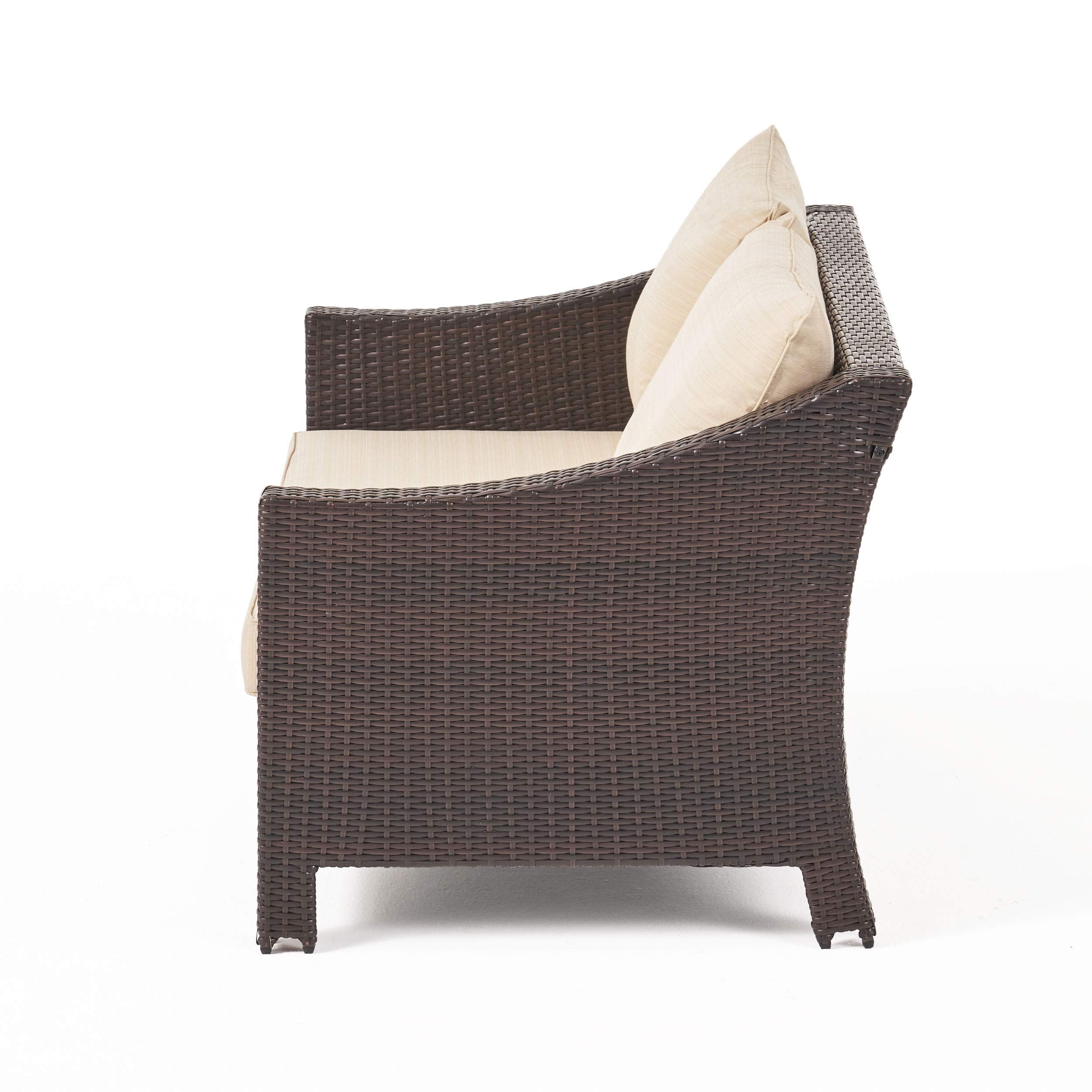 Outdoor Wicker Loveseat and Table Set with Water Resistant Cushions - 2 Piece Patio Furniture