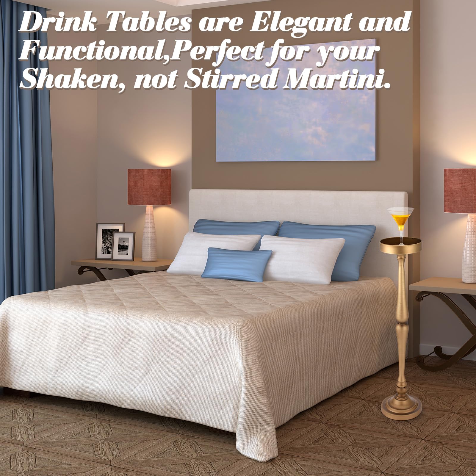 Drink Table Pedestal Side Table Round Martini End Table Small Cocktail Drink